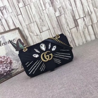 구찌 신상 마몬트 벨벳 숄더백 443497 블랙