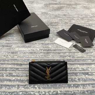 생로랑 모노그램 지퍼 카드케이스 607915 블랙 금장