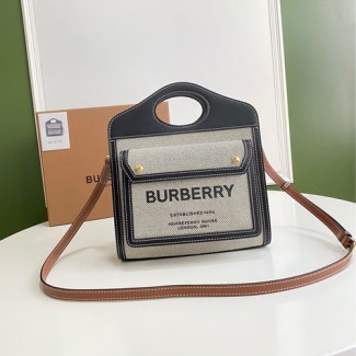 버버리 미니 투톤 캔버스 레더 포켓 백 80317461 블랙