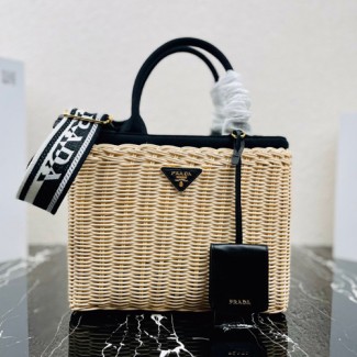 프라다 위커 캔버스 토트백 1BG835 블랙