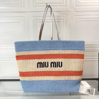 미우미우 라피아 코튼 토트백 5BG228-3