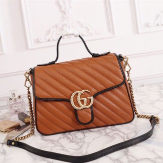 구찌 GG 마몽 스몰 탑 핸들 백 498110 브라운