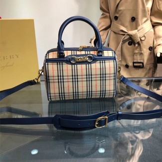 버버리 스몰 1983 체크 링크 볼링 백 80064411 네이비