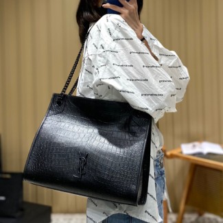 생로랑 니키 빈티지 쇼핑백 577999 악어무늬 블랙