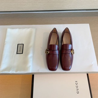 구찌 더블 G 가죽 로퍼 602496 버건디