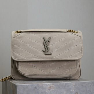 생로랑 니키 미듐 스웨이드 숄더백 498894-2