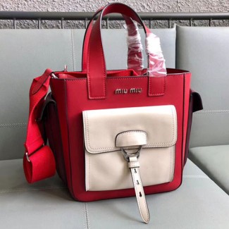 미우미우 18S/S 가죽 포켓 토트백 5BA070 레드&화이트