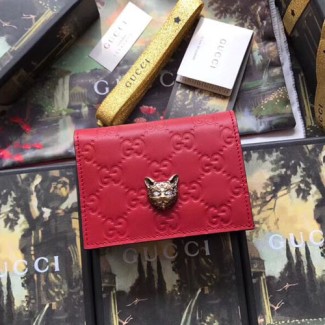 구찌 캣 장식의 시그니처 카드 케이스 548057 레드