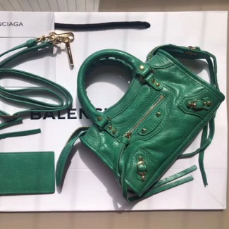 발렌시아가 클래식 골드 나노 시티 핸드백 505555 그린