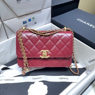 샤넬 골드볼 미디엄 플랩 체인백 AP2649 카프스킨 버건디