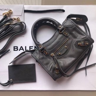 발렌시아가 클래식 골드 나노 시티 핸드백 505555 다크그레이