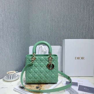 디올 레이디백 미듐 M0535 그린 금장