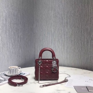 디올 레이디백 미니 M0505 버건디 은장