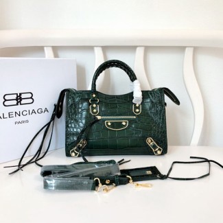 발렌시아가 클래식 미듐 시티백 299A11 악어무늬 그린