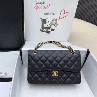  샤넬 CF23 점보백 A1111 캐비어 블랙 금장