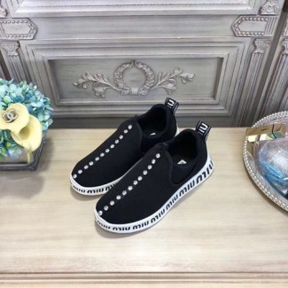 미우미우 크리스털 니트 슬립온 스니커즈 5S901B 블랙