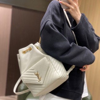 생로랑 라메 레더 JOE 드로스트링 백팩 672609 크림