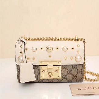 구찌 패드락 진주 스터드 숄더백 432182 화이트